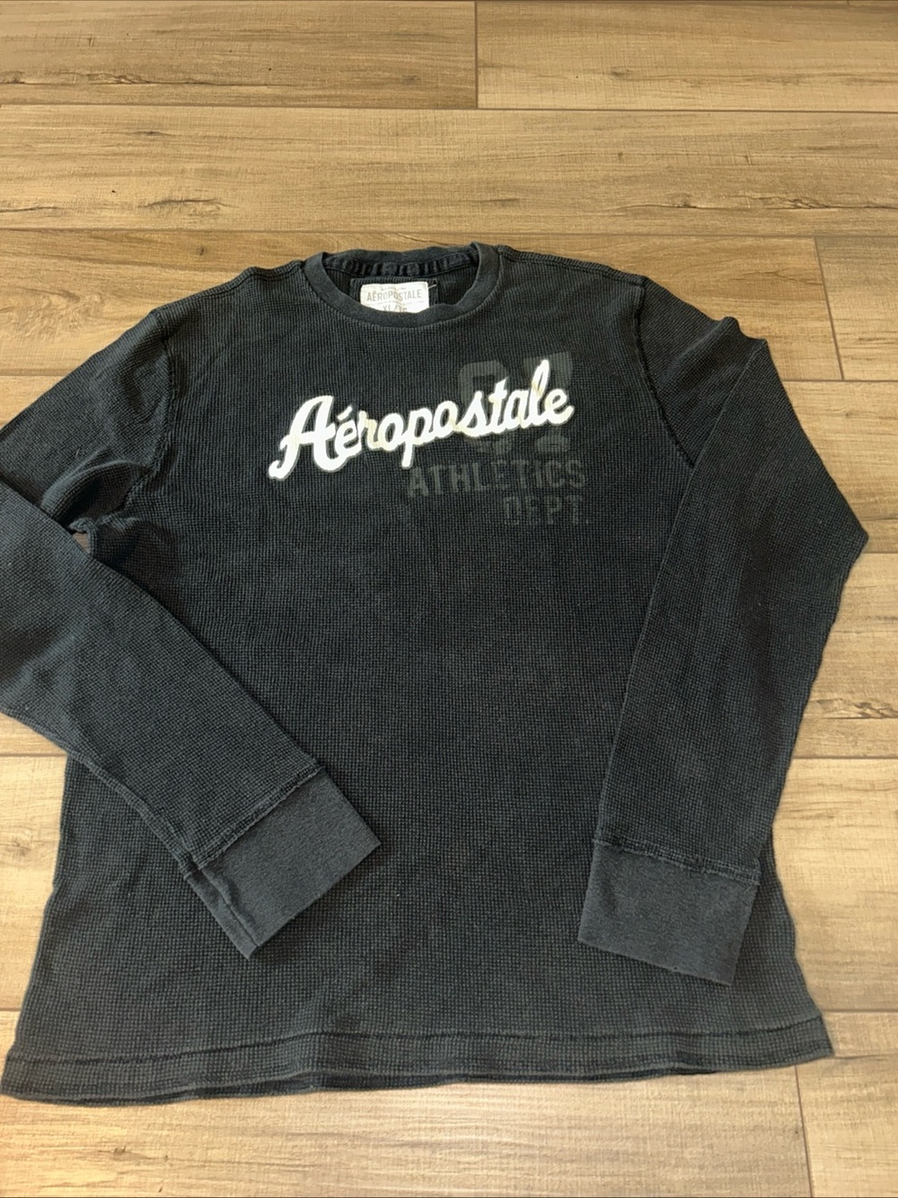 Aeropostale Thermal Shirt Grunge Skater Waffle Knit Y2K Smokey Gray Mens XL